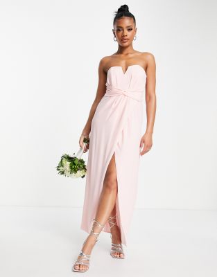 TFNC - Bridesmaid - Trägerloses Wickel-Maxikleid in Whisper-Rosa mit Schleife am Rücken