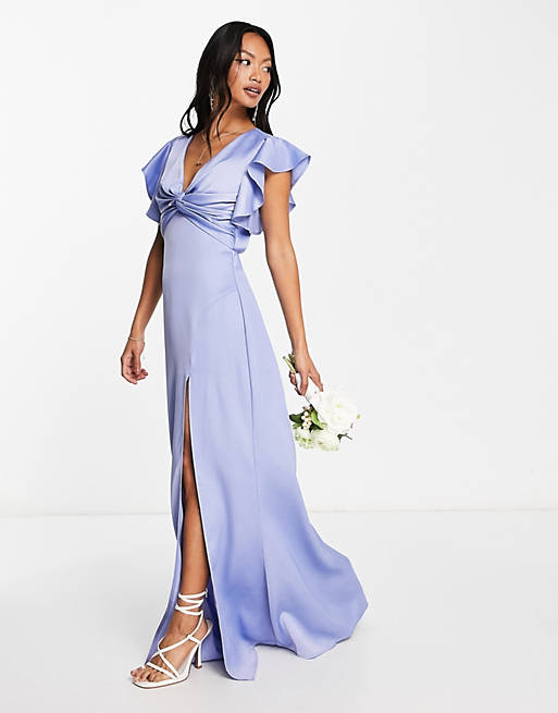 TFNC Bridesmaid twist front maxi dress in powder blue