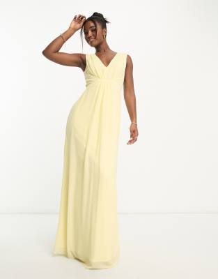 TFNC Bridesmaid v neck chiffon maxi dress in lemon-Yellow