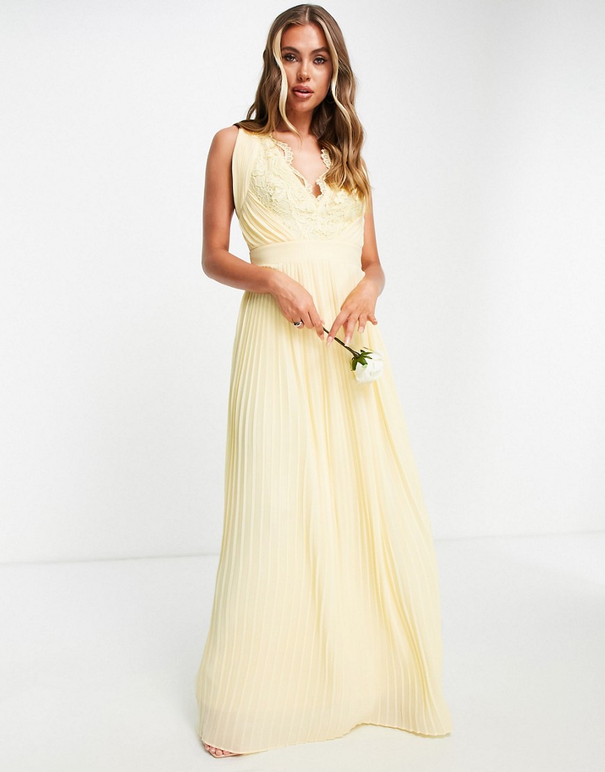 TFNC Bridesmaid v neck chiffon maxi dress in lemon-Yellow