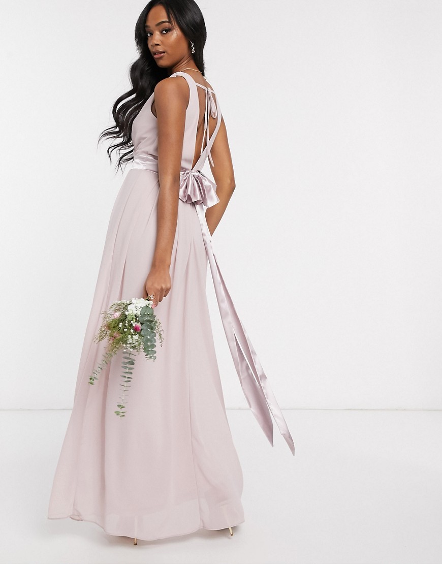 Product photo of Tfnc bridesmaid wrap front bow back maxi dress in pink