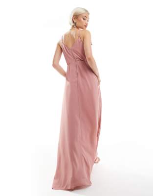 Tfnc Bridesmaid Wrap Front Chiffon Maxi Dress With Frill Detail And Split In Pink