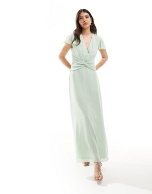 TFNC Bridesmaid wrap front maxi dress in fresh mint