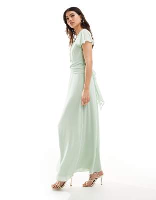 Tfnc Bridesmaid Wrap Front Maxi Dress In Fresh Mint-green