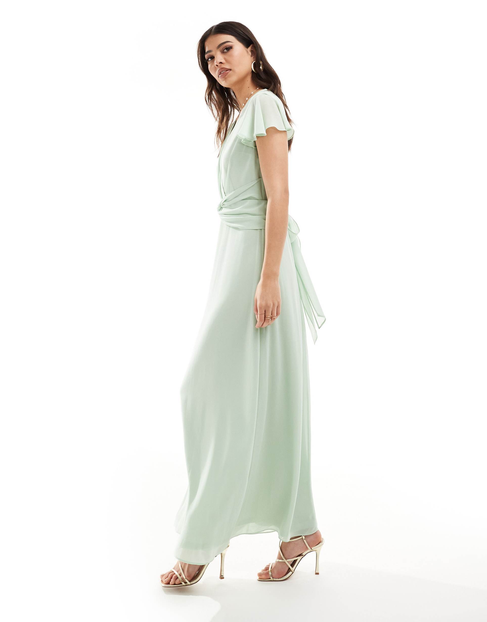 tfnc bridesmaid wrap front maxi dress in fresh mint