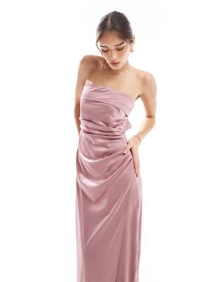 Tfnc Bridesmaids Bandeau Satin Maxi Dress With Tie Back