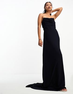 TFNC Bridesmaids bandeu corset detail maxi dress in navy - ASOS Price Checker