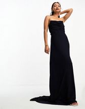 ASOS DESIGN Tall premium one shoulder draped maxi dress with train detail  in black