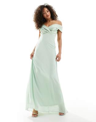 Bridesmaids bardot fitted maxi dress in fresh mint-Blue