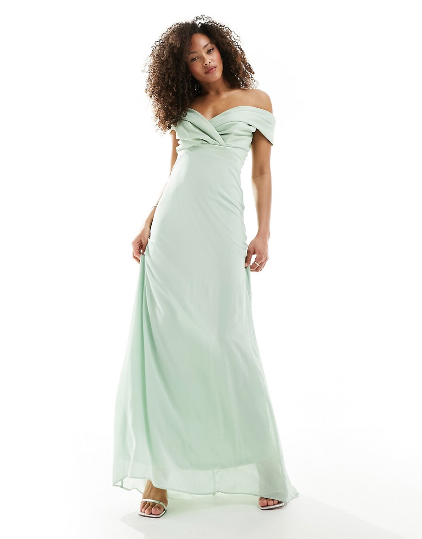 Tfnc Bridesmaids Bardot Fitted Maxi Dress In Fresh Mint-blue