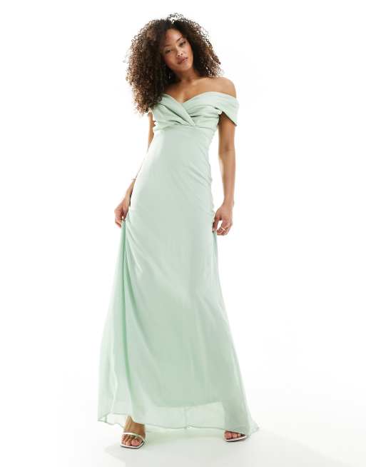 TFNC Bridesmaids bardot fitted maxi dress in fresh mint