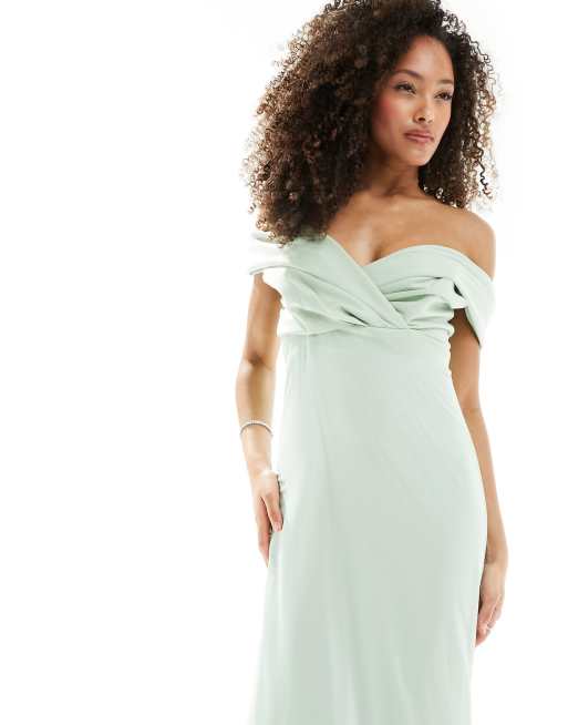 TFNC Bridesmaids bardot fitted maxi dress in fresh mint ASOS