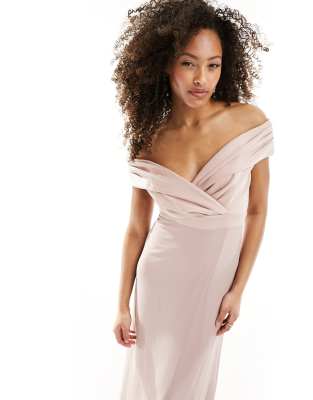 Bridesmaids bardot fitted maxi dress in soft pink