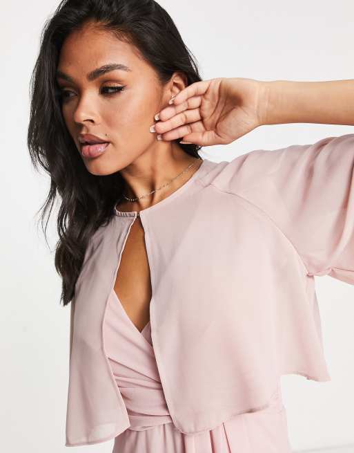 Dusty pink cape 2024 style wrap midi dress