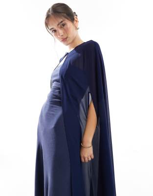 TFNC Bridesmaids chiffon maxi cape in navy