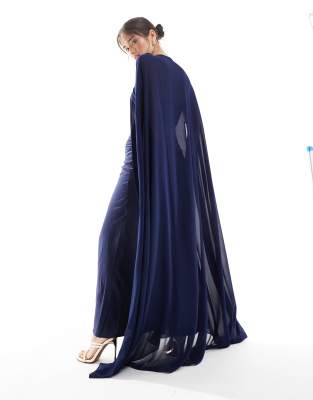 TFNC Bridesmaids chiffon maxi cape in navy