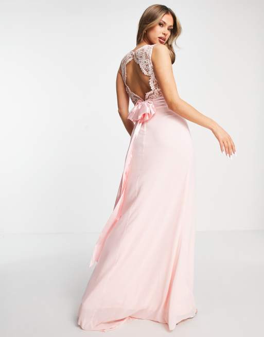 TFNC Bridesmaids chiffon maxi dress with lace scalloped back in