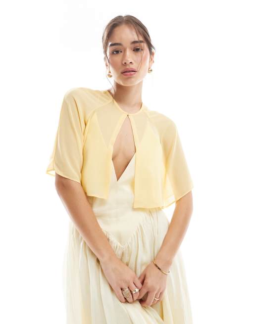 TFNC Bridesmaids chiffon mini cape in lemon, 3 of 4