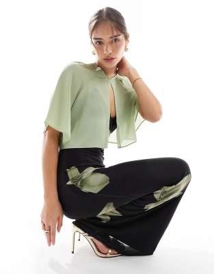 TFNC Bridesmaids chiffon mini cape in sage green - view 1