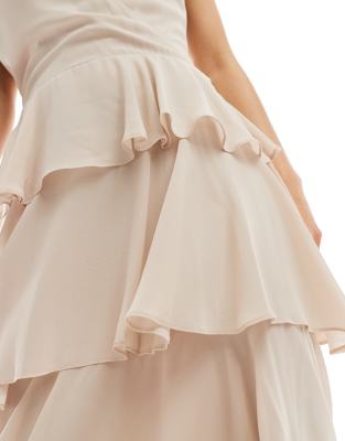tfnc bridesmaids chiffon tiered maxi dress in ecru