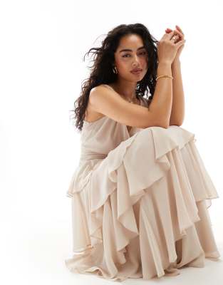 tfnc bridesmaids chiffon tiered maxi dress in ecru