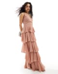 [TFNC] TFNC Bridesmaids chiffon tiered maxi dress in rose brown 10 Rose brown