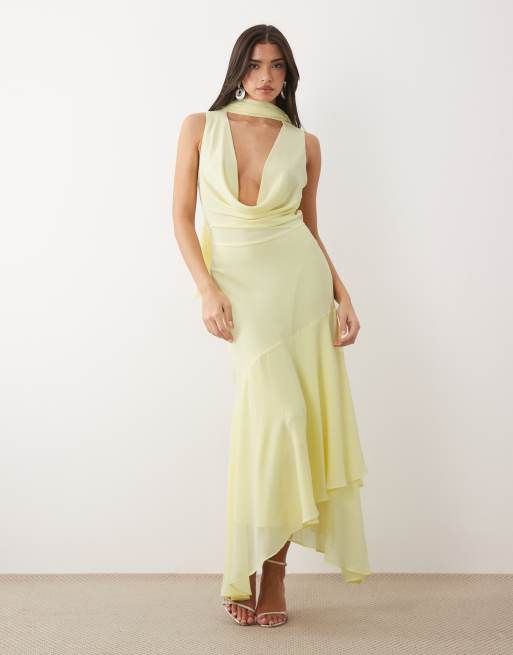 white christmas dresses Butter Yellow Chiffon Maxi Dress