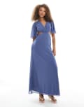 [TFNC] TFNC Bridesmaids flare sleeve cut-out maxi dress with bow back in dusky blue 14 Dusky Blue