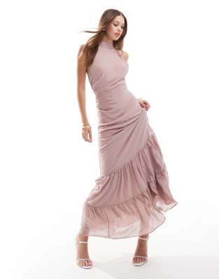 tfnc bridesmaids halter neck dress in soft pink