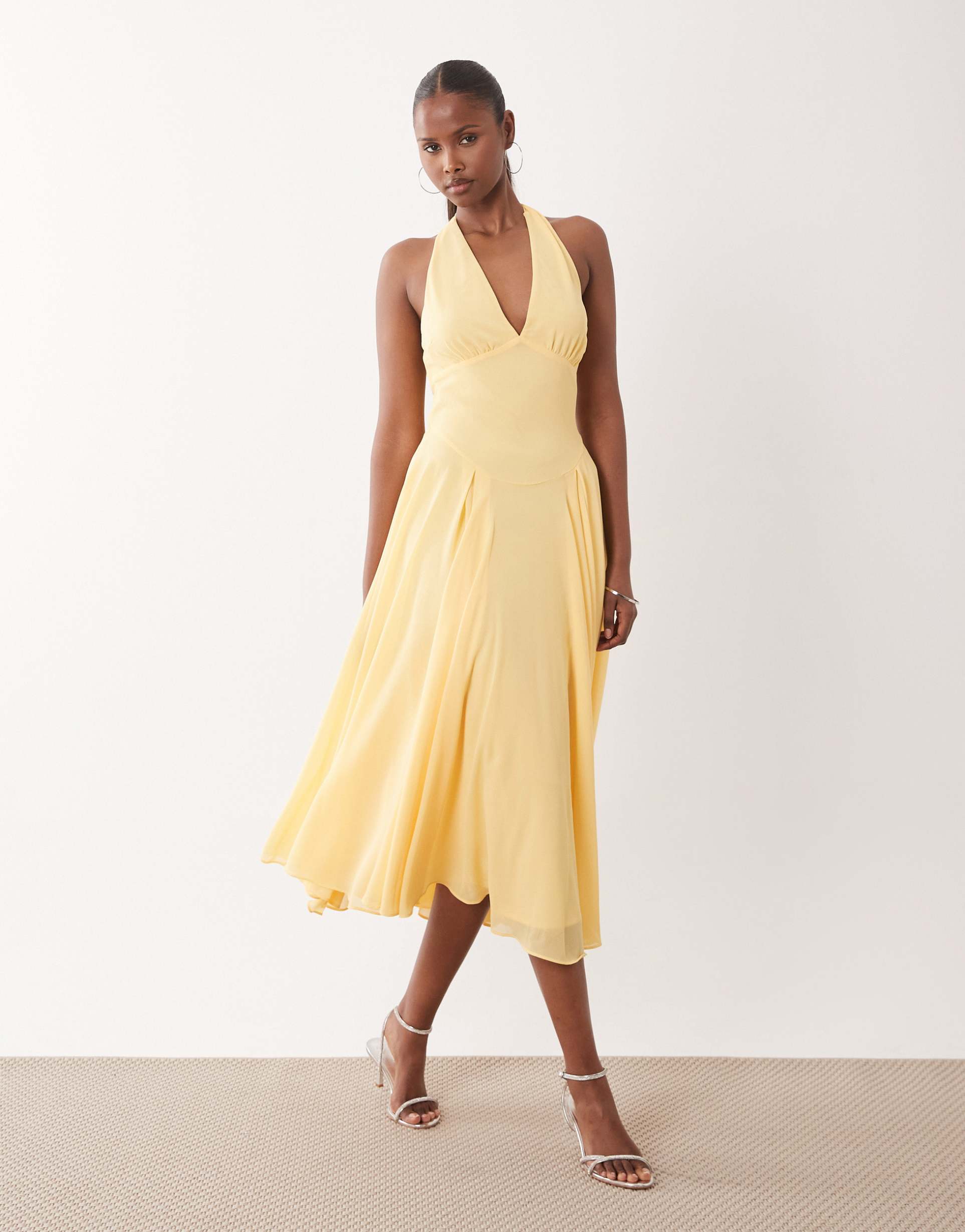 tfnc bridesmaids halter neck midaxi chiffon dress in yellow