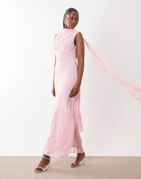 TFNC – Bridesmaids – Hochgeschlossenes Chiffon-Maxikleid in Rosa mit Schal-Detail - view 1