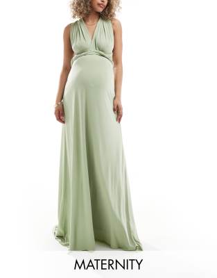 Tfnc Maternity Tfnc Bridesmaids Maternity Multiway Maxi Dress In Sage-green