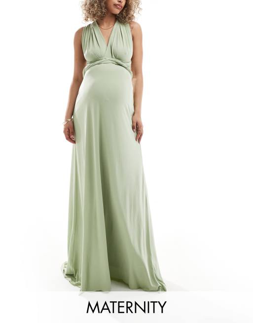 TFNC Bridesmaids Maternity – Szałwiowa sukienka maxi do noszenia na wiele sposobów