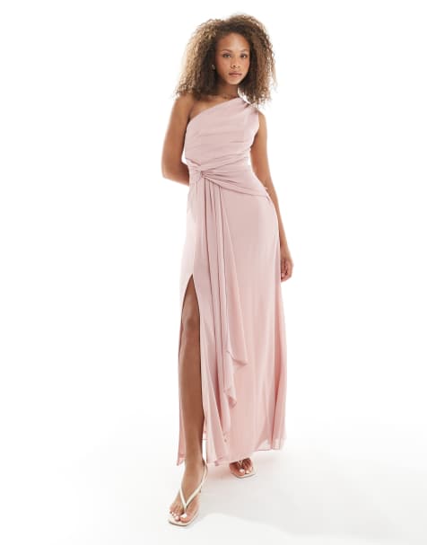 TFNC – Bridesmaids – Maxikleid in Malven-Rosa mit drapierter Vorderseite und One-Shoulder-Träger - view 1