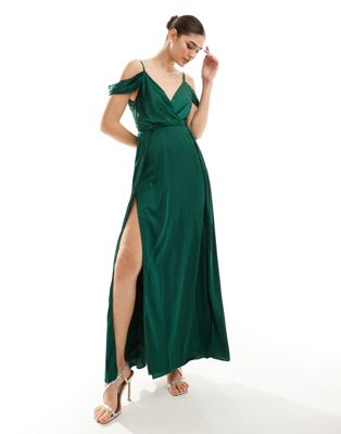 TFNC Bridesmaids off shoulder maxi dress in green