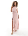 [TFNC] TFNC Bridesmaids one shoulder drape front maxi dress in mauve pink 8 Mauve pink