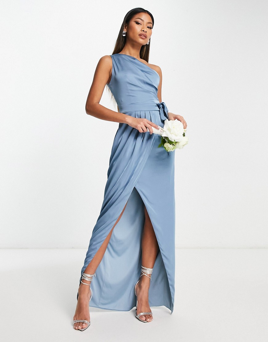 Tfnc Bridesmaids One Shoulder Maxi Dress With Pleated Detail In Blue