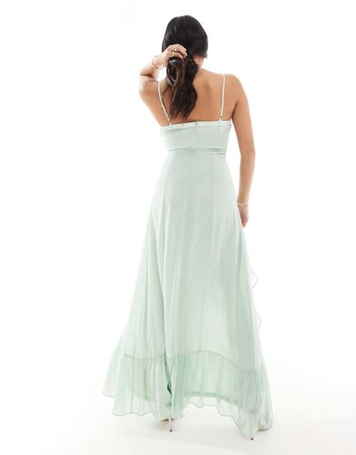 TFNC Bridesmaids Petite chiffon cami maxi dress with split and frill detail in fresh mint ASOS