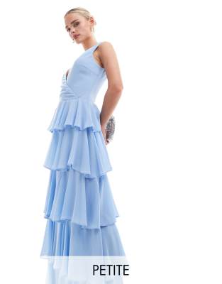 TFNC Bridesmaids Petite chiffon tiered maxi dress in powder blue