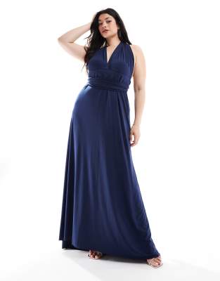 TFNC Plus TFNC Bridesmaids Plus multiway maxi dress in navy