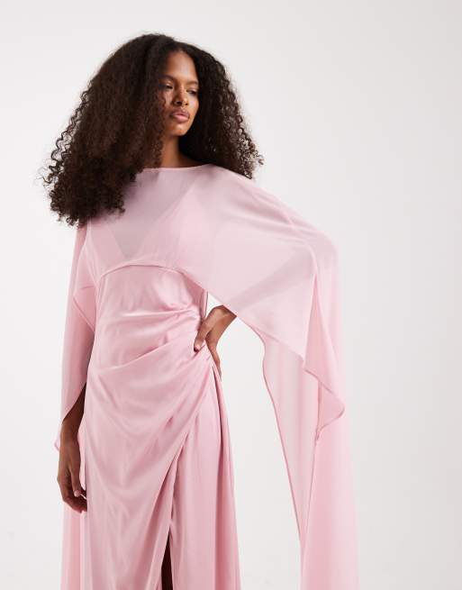 TFNC – Bridesmaids – Satin-Maxikleid in Rosa mit Mesh-Cape, 2 von 4