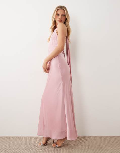 TFNC – Bridesmaids – Satin-Maxikleid in Rosa mit V-Ausschnitt und Schal-Detail - view 1