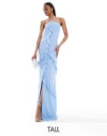 [TFNC Tall] TFNC Bridesmaids Tall chiffon halterneck frill maxi dress in powder blue 18 Powder Blue