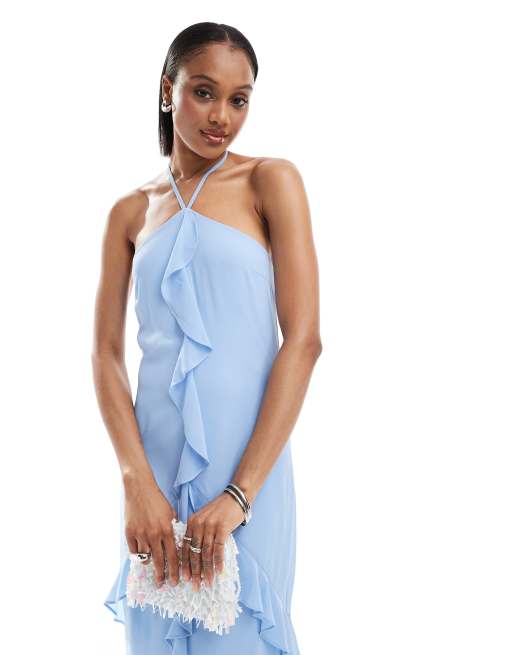 Powder blue chiffon dress hot sale