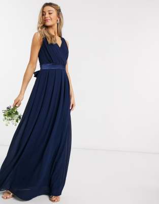 tfnc wrap front maxi bridesmaid dress with tie back