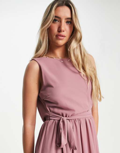 TFNC - Brudepiger - Lavendelfarvet maxikjole med dyb vandfaldsudskæring bagpå i chiffon, 4 af 4