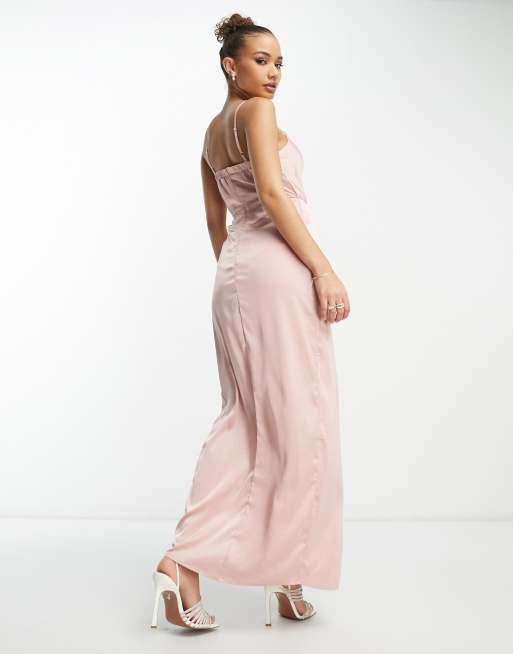TFNC – Brudtärnor – Rosa maxiklänning i satin, 2 av 4