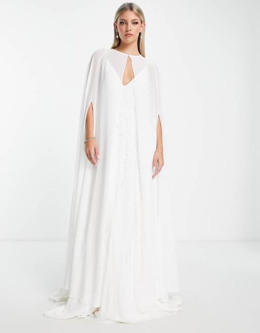 TFNC - Bruidskleding - Maxi cape van chiffon in ivoorwit