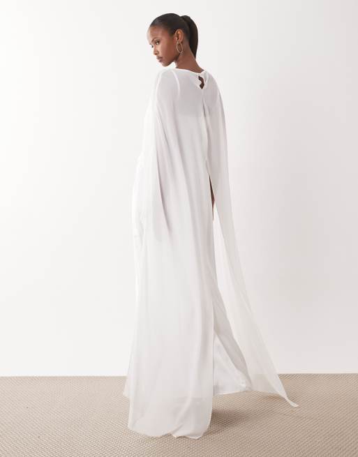 TFNC - Bruidskleding - Satijnen maxi cami-jurk van mesh met cape-detail in ivoorwit, 4 van 4