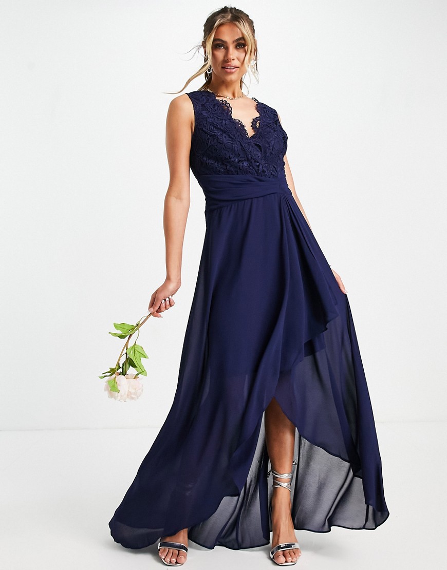 TFNC - Bruidsmeisjes - Lange jurk met wikkelrok van chiffon in marineblauw